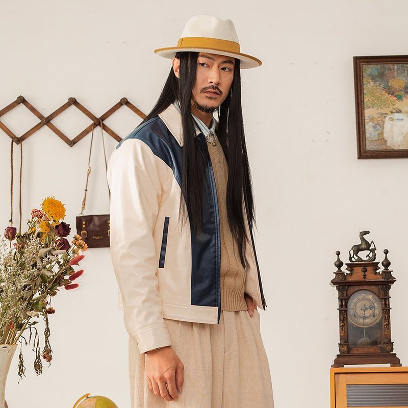 SOARIN美式復古雙色拼接夾克外套(243TJ65) - 男夾克/外套 - 棉．麻 白色