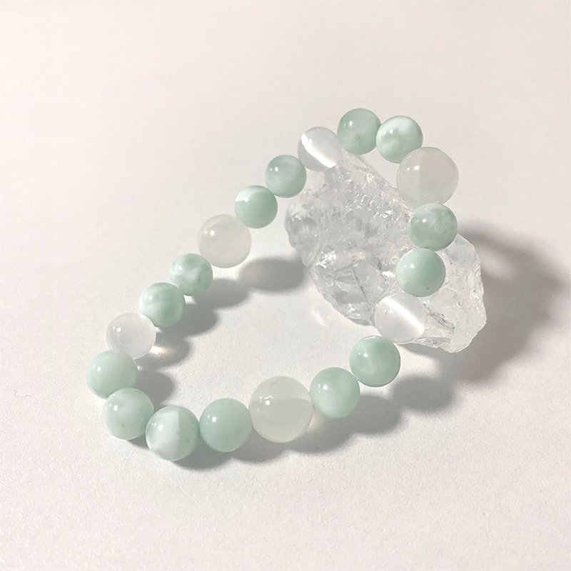 Mint Marshmallow, Angelite & Selenite Raw Stone Banding Bracelet - 手鍊/手環 - 半寶石 綠色