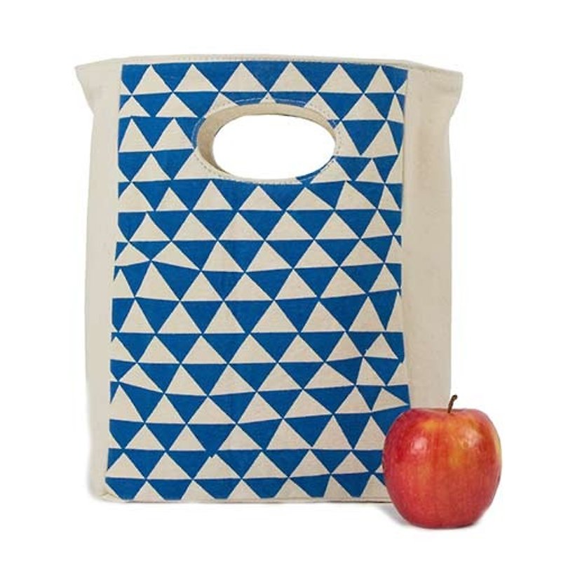 Bag / lunch bag / sports bag ► Canada fluf organic cotton green with handbags - Geometric Triangle - กระเป๋าถือ - ผ้าฝ้าย/ผ้าลินิน สีน้ำเงิน