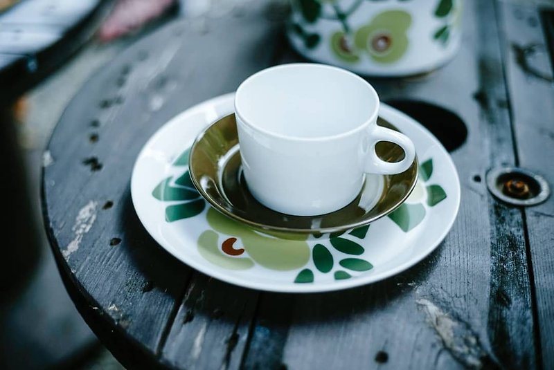 德國老件ー古董綠花咖啡點心盤 - 咖啡杯 - 陶 綠色