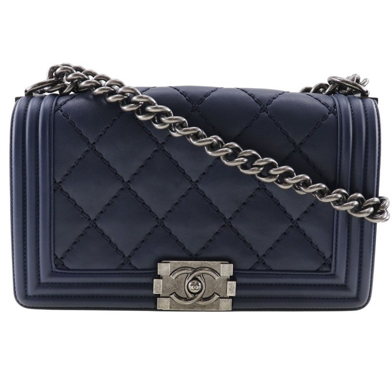 【日本直送】シャネル CHANEL ボーイシャネル ショルダーバッグ チェーンショルダー マトラッセ ラムスキン 紺 レディース【中古】 - 側背包/斜背包 - 真皮 藍色