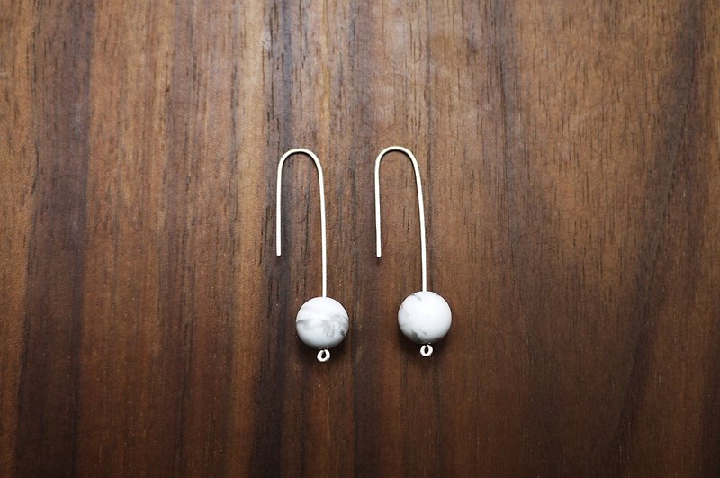 極簡系列 白紋石 - 925純銀耳環 - 耳環/耳夾 - 寶石 銀色