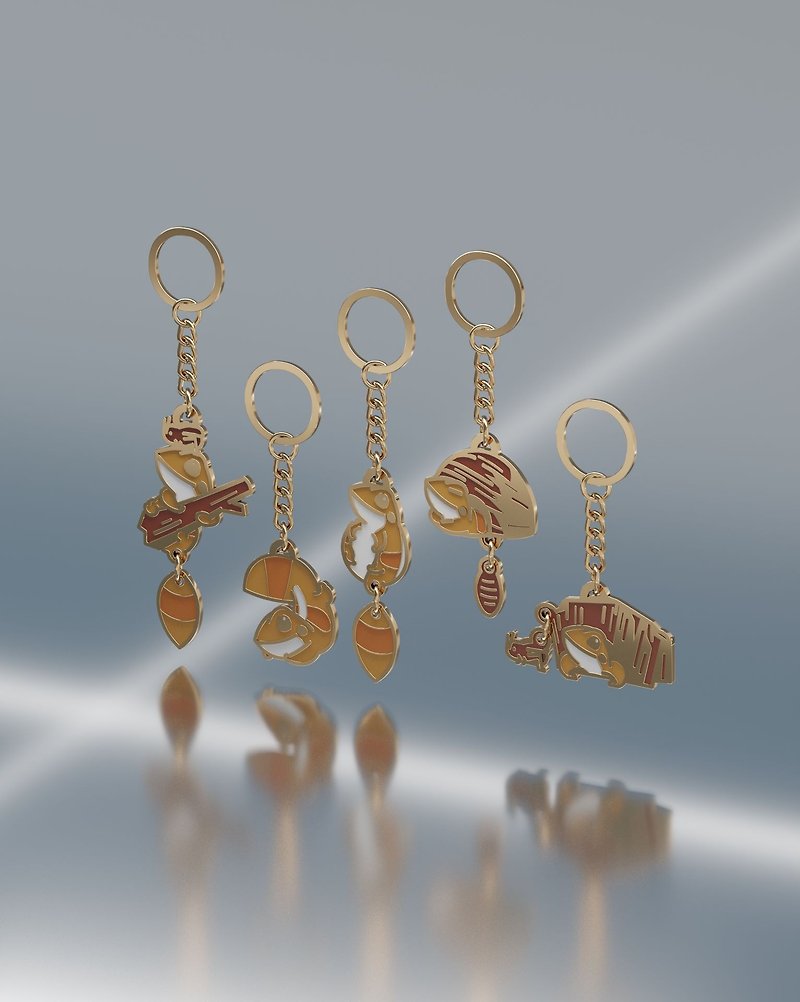 Cute Gecko Soft Enamel Keychain Badge Set - Gold (5pcs) - เข็มกลัด/พิน - โลหะ สีทอง