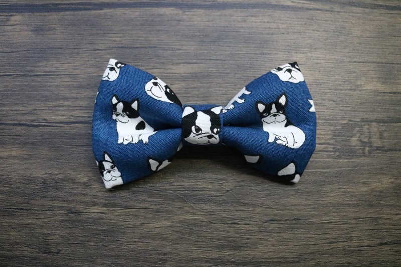 Blue Bulldog tie dog printed bow - Ties & Tie Clips - Cotton & Hemp Blue