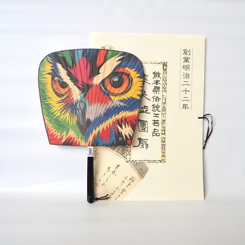 Sensenshibu Uchiwa Staring Owl/Colorful - งานไม้/ไม้ไผ่/ตัดกระดาษ - ไม้ไผ่ หลากหลายสี