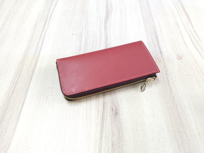 L-shaped zipper long clip zipper long clip genuine leather fully hand-stitched - Wallets - Genuine Leather 