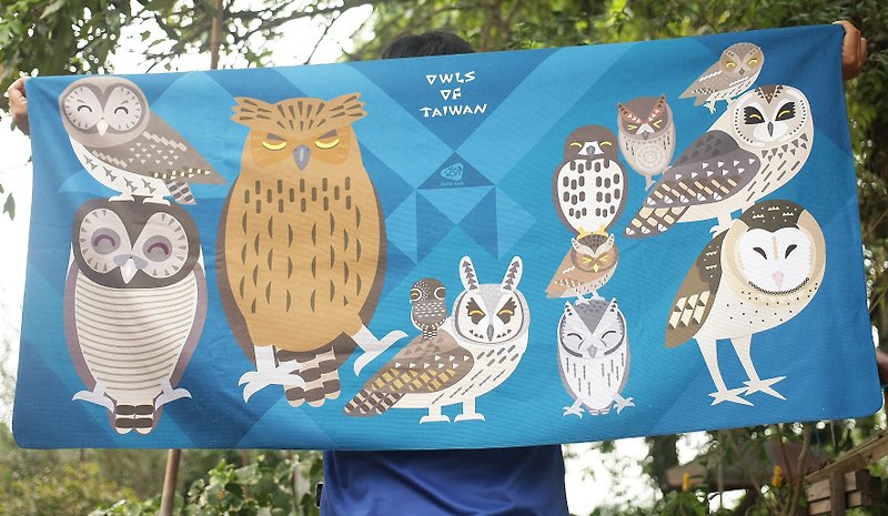 臺灣貓頭鷹浴巾 - 毛巾浴巾 - 聚酯纖維 藍色