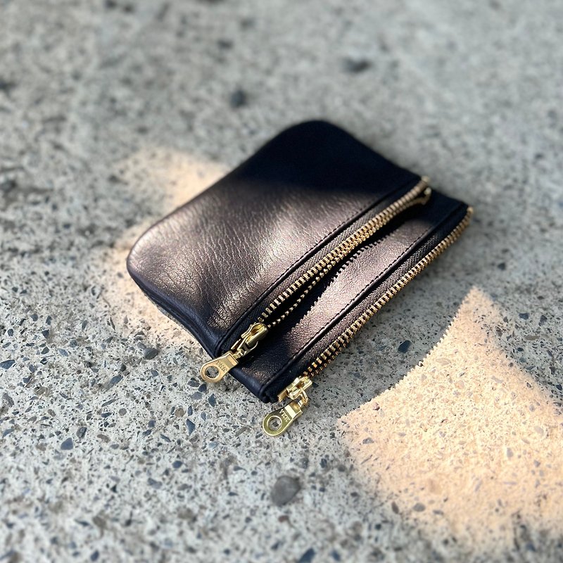Double Zipper Bag - Black Calf [LBT Pro] - Coin Purses - Genuine Leather Black