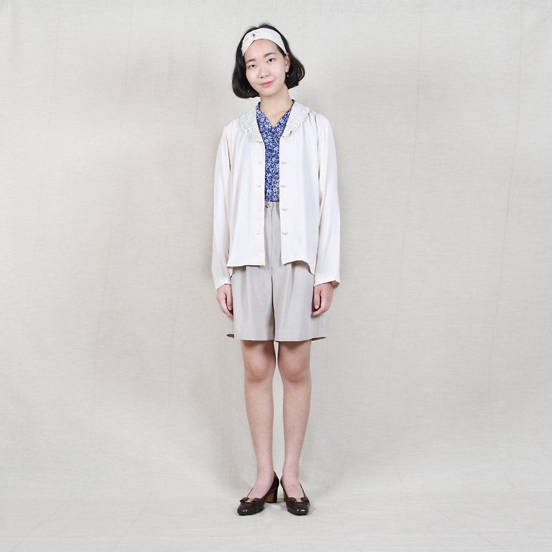[Egg plant ancient] small ladies lace collar ancient blouse - Overalls & Jumpsuits - Polyester Khaki