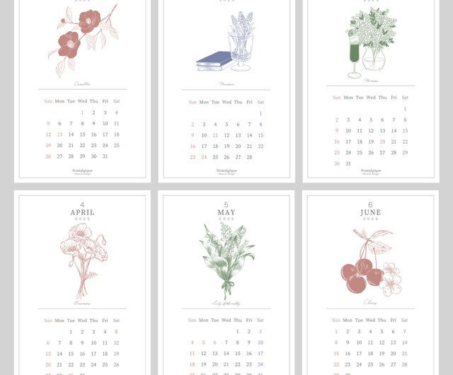2025年】ボタニカル壁掛けカレンダー - ショップ Nostalgique~illust