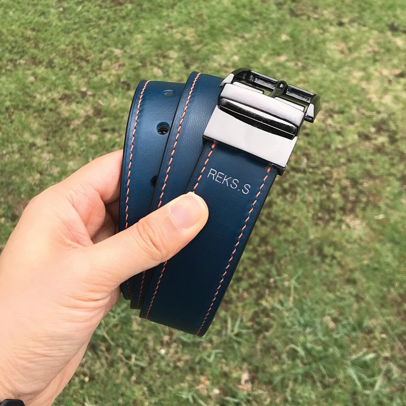 【Reversible Belt】Blue Buttero | Double Sided | Handmade Leather in Hong Kong - เข็มขัด - หนังแท้ สีน้ำเงิน