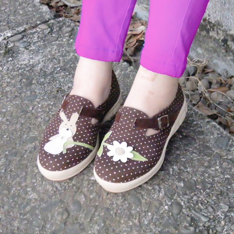 【Nostalgic Bunny】Ultra Light/ Exquisite Hand Sewing/ Leather Cushion/Casual Shoes - Kids' Shoes - Cotton & Hemp Brown