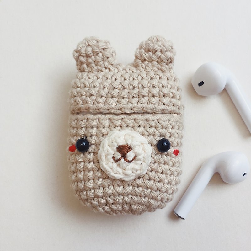 Airpods 1/2 Crochet Case | The Bear no.1 | Cute Case, airpods 2 保護套 - ที่เก็บหูฟัง - ผ้าฝ้าย/ผ้าลินิน สีกากี