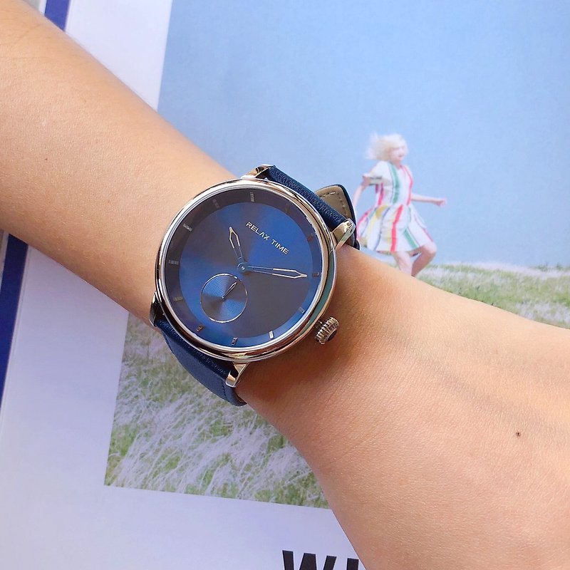 【加贈快拆真皮錶帶】RELAX TIME 漂浮系列 (RT-83-1) 銀x藍 - 男裝錶/中性錶 - 不鏽鋼 藍色