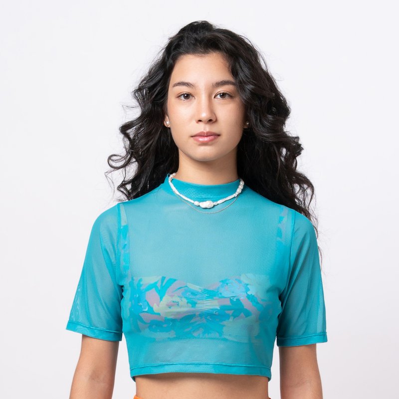 SOLID VIRIDIAN CROPPED MESH TEE - 女泳衣/比基尼 - 其他材質 