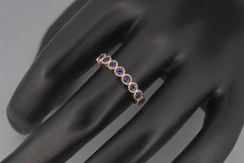 Semi Eternity ring with natural amethysts - 戒指 - 貴金屬 金色