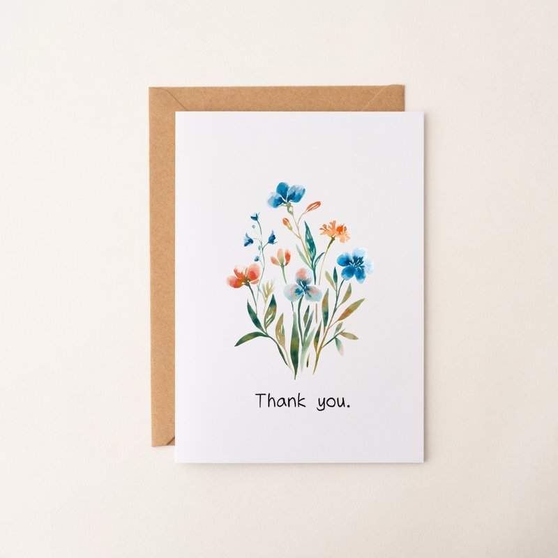花卉插畫感謝卡 植物 祝福卡片 生日賀卡 萬用卡 禮品卡 小卡 - 卡片/明信片 - 紙 多色