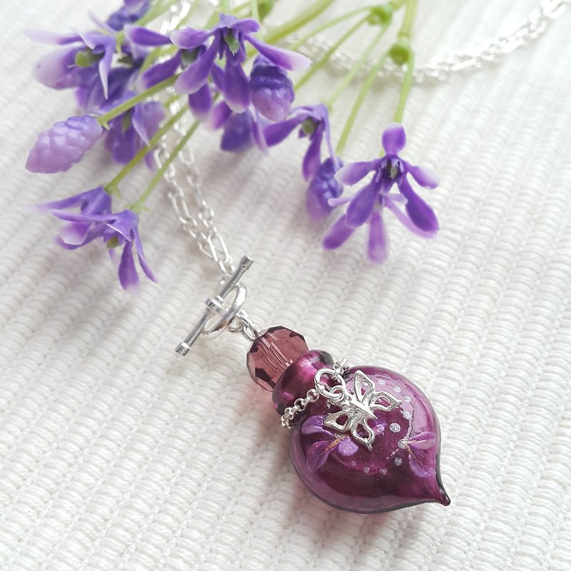Perfume Bottle Necklace in Water Drop Sharp (Purple) - Necklaces - Glass Purple