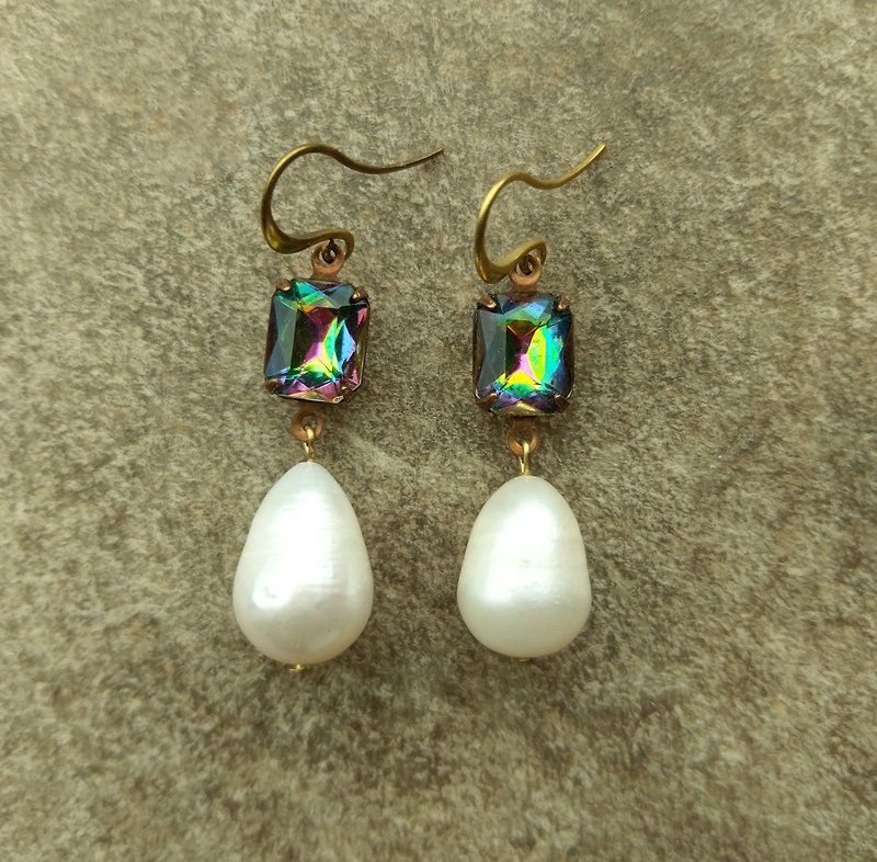 Vintage Glass and Baroque Pearl Drop Earrings - Earrings & Clip-ons - Other Metals 