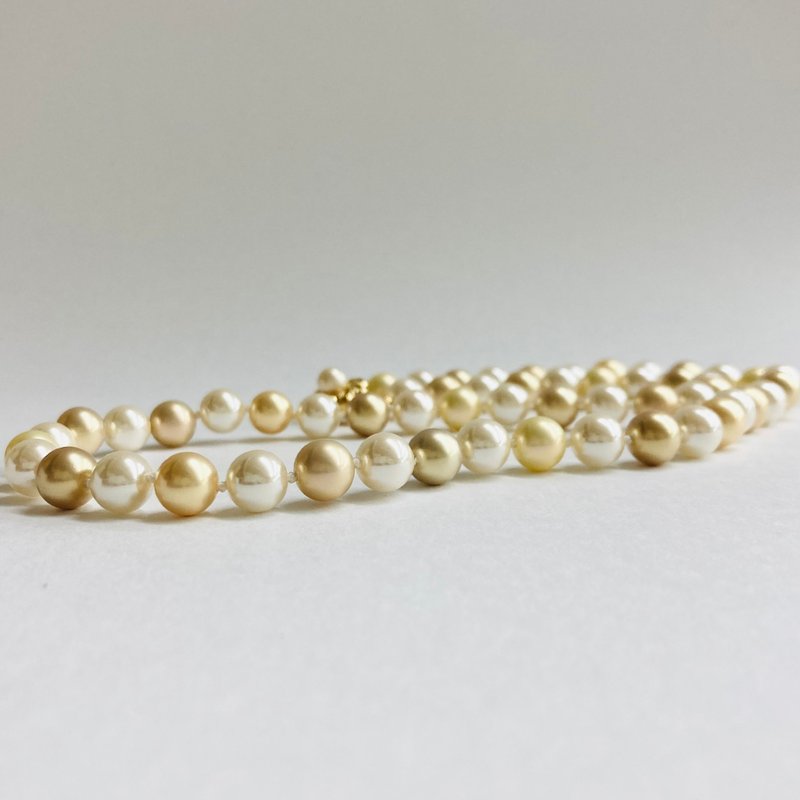 Glass mix pearl all knot medium necklace/8mm approx. 52cm/yellow gold mix/made in japan - Necklaces - Glass Gold