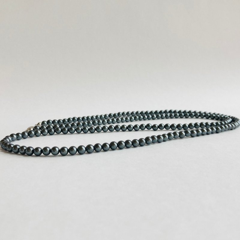 Shell baby pearl 2-way long necklace/5mm approx. 90cm/black pearl/R/made in Japan - สร้อยคอ - เปลือกหอย สีดำ