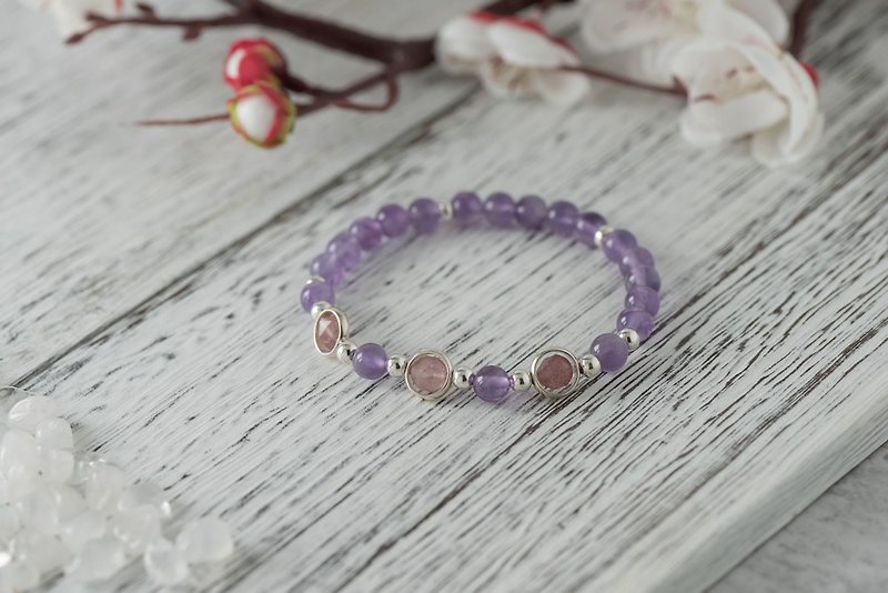 Amethyst series. happy. 6mm amethyst strawberry crystal 6mm bracelet. 925 silver plate. - Bracelets - Crystal Purple