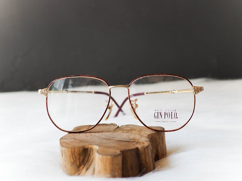 River Water Mountain-Kagawa Amber Floral Romantic Autumn Wind Hand-carved Gold Framed Glasses / glasses - กรอบแว่นตา - โลหะ สีทอง