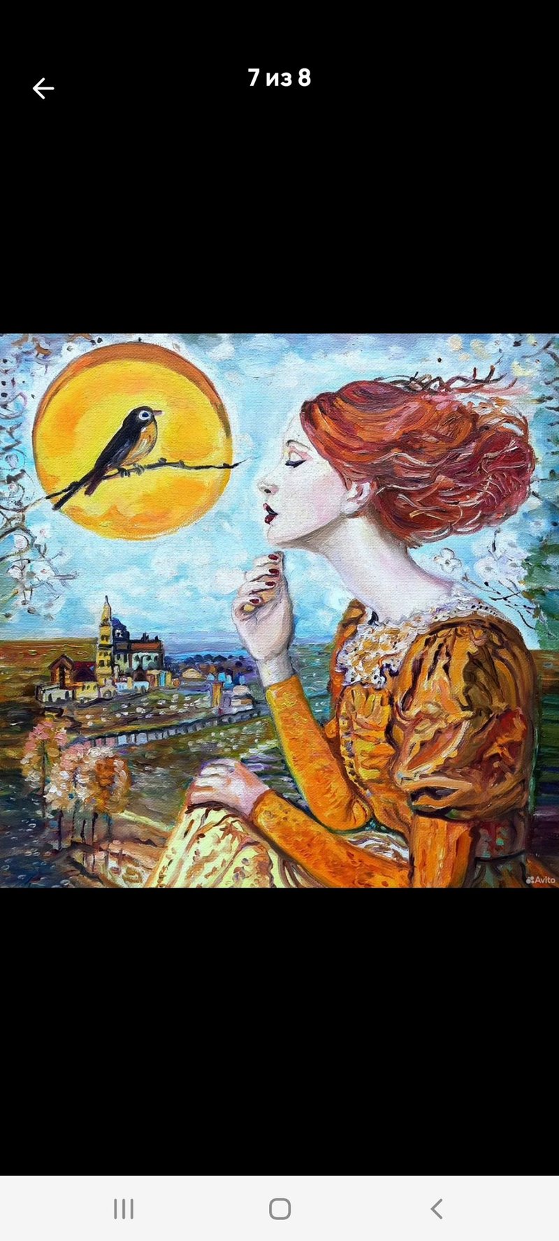 原創畫 The Girl under a Moon  Painting  Original Art  Oil Painting  Oil On Canvas - 壁貼/牆壁裝飾 - 其他材質 橘色