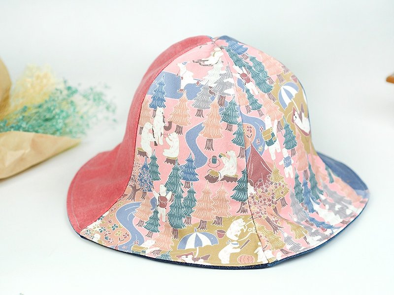 Hand-made double-sided design hat  - หมวก - ผ้าฝ้าย/ผ้าลินิน สึชมพู