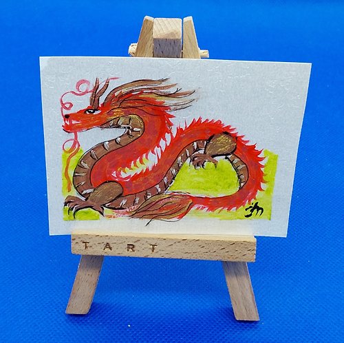 CosinessArt ACEO Golden Dragon #2 Original Collectible Postcard ACEO Zodiac ACEO well-being