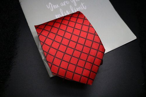 壞紳士 紅色菱形格絲質領帶/婚禮新郎necktie