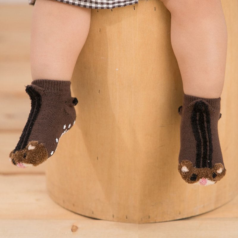 貝寶3D公仔寶寶襪_小栗鼠 - 嬰兒襪子 - 棉．麻 咖啡色