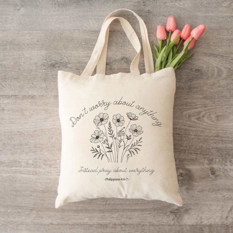 Don’t be anxious about anything Philippians 4:6 Bible Quotes Canvas Bag - Handbags & Totes - Cotton & Hemp White