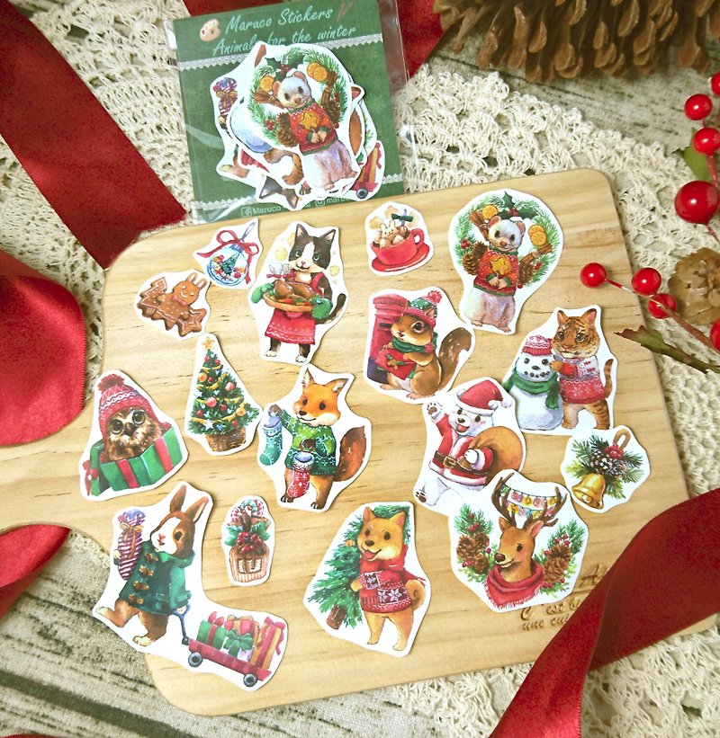Winter Christmas Animals / 16 into sticker - สติกเกอร์ - กระดาษ หลากหลายสี