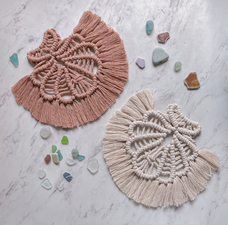 Macrame Woven Shell Shape Fringe Coaster Ornament Pad - Items for Display - Cotton & Hemp White
