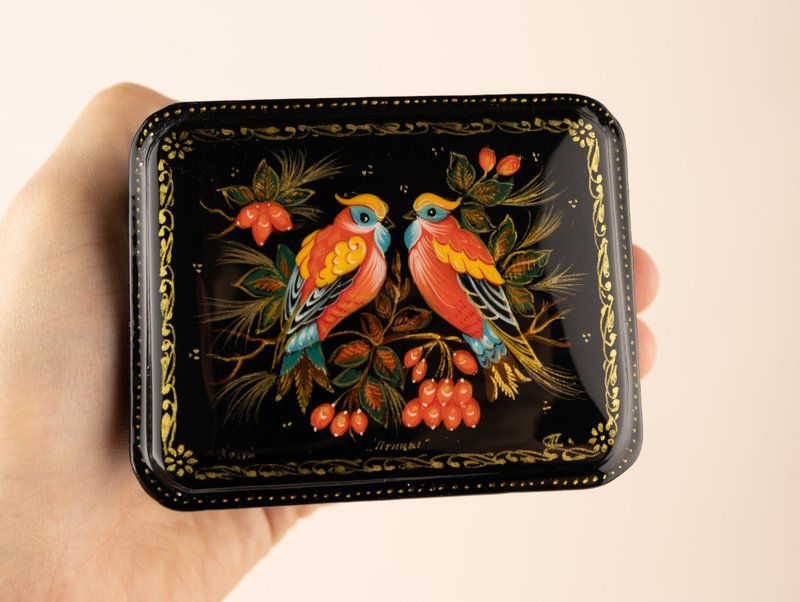 Personalized hand-painted jewlery box Birds, Ornate jewelry Lacquer Box - กล่องเก็บของ - วัสดุอื่นๆ 