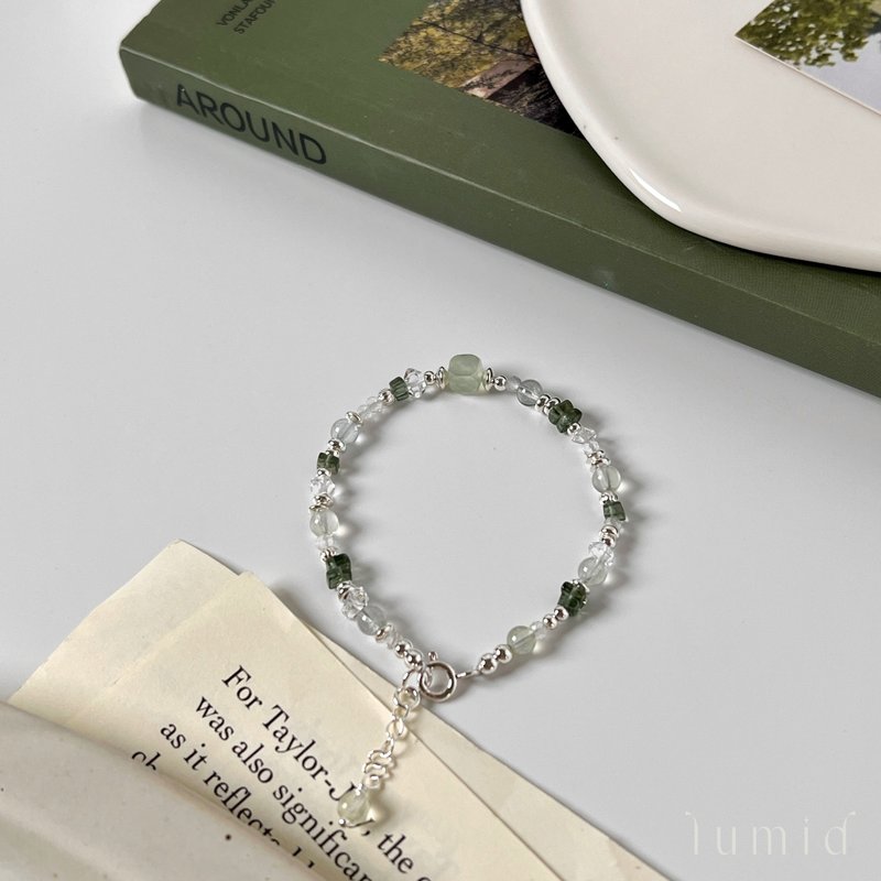 Prehnite Stone Stone Shining Diamond White Crystal/Natural Crystal Bracelet Business Luck Sterling Silver Bracelet - Bracelets - Crystal Green