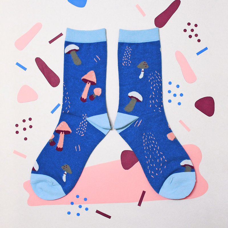 蘑菇棉質中筒襪 / 襪子 / 寶藍 - 襪子 - 棉．麻 藍色
