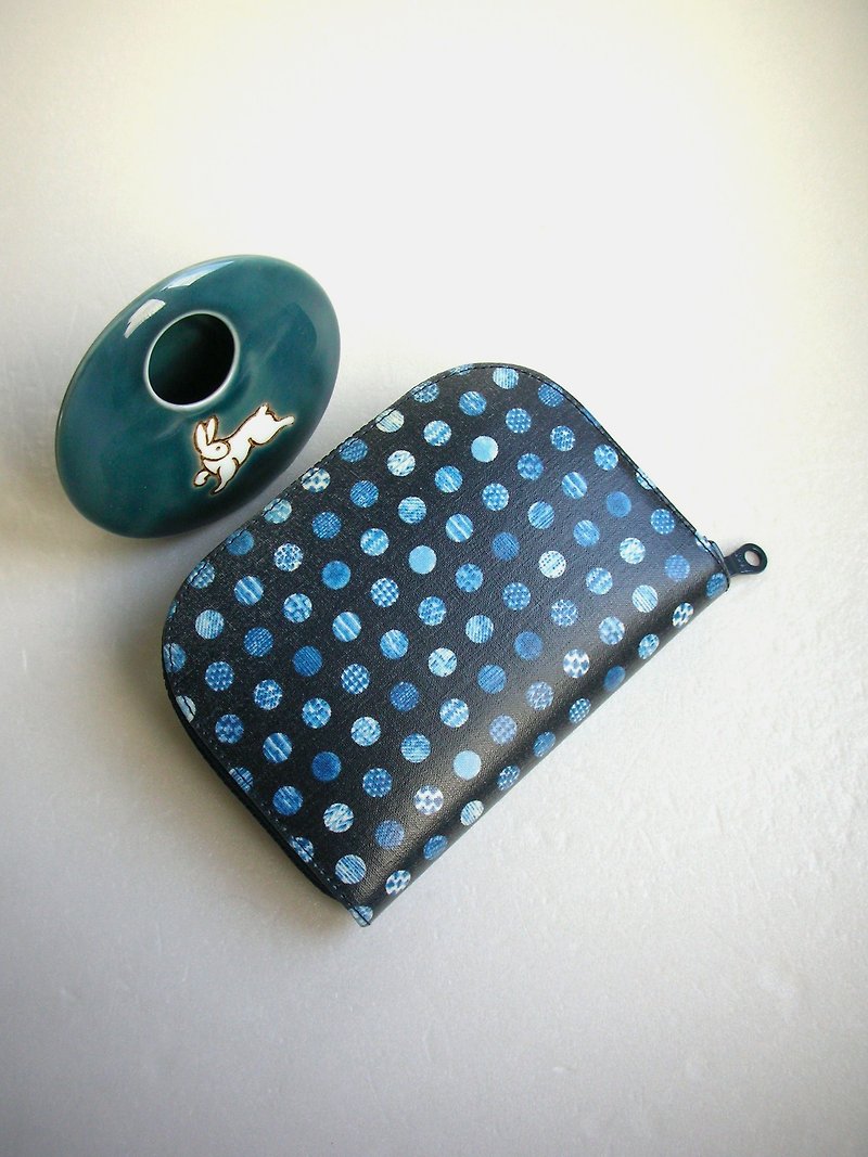 和風防水布【和柄小圈圈】 -短夾/皮夾/零錢包/禮物 - 銀包 - 防水材質 藍色