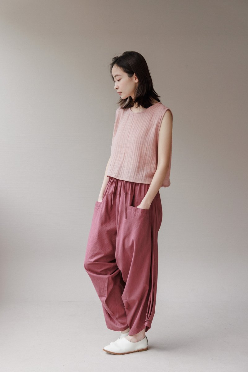 Indian cotton design pocket wide trousers_Redberry - กางเกงขายาว - ผ้าฝ้าย/ผ้าลินิน สึชมพู