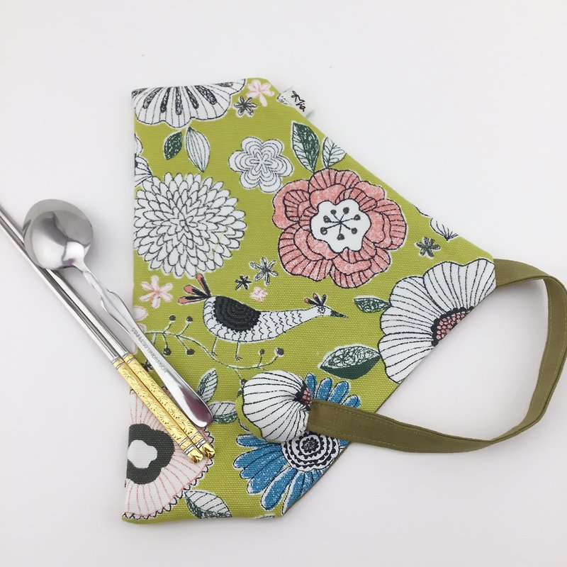 Birds and flowers - environmentally friendly cutlery bags - Chopsticks - Cotton & Hemp 