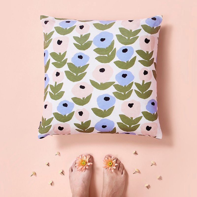 Cotton Linen pillow cover (meaning light blue flowers) - Pillows & Cushions - Cotton & Hemp Blue