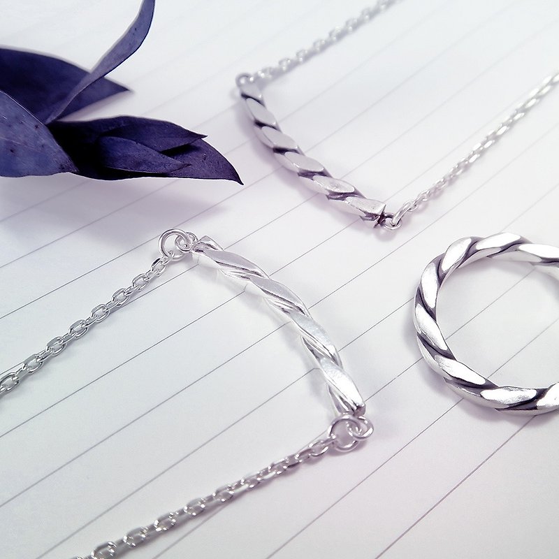 Square lattice twist necklace (silver and white)-925 sterling silver necklace - สร้อยคอ - เงินแท้ 