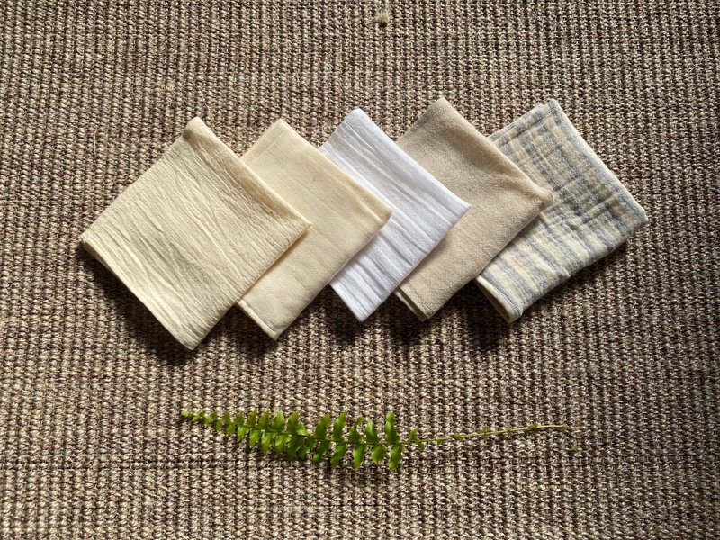 天然無染手帕五件組-純棉/亞麻/三重紗 - 手帕 - 棉．麻 