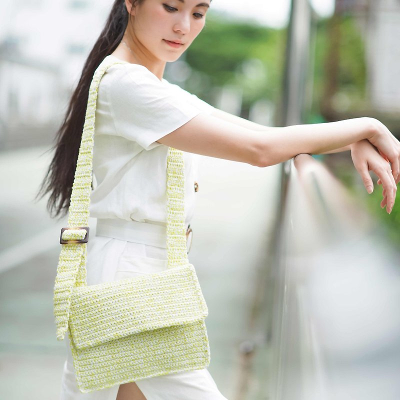 Crochet Messenger Bag | Spring - Messenger Bags & Sling Bags - Cotton & Hemp Green