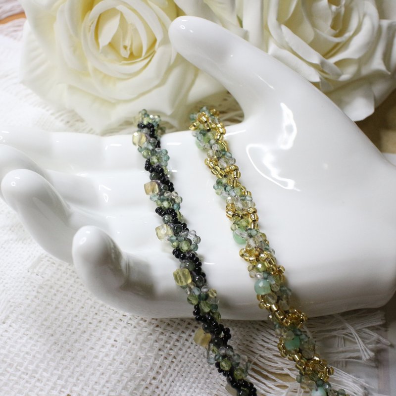 Six Cats natural green crystal braided bracelet gift - Bracelets - Crystal 