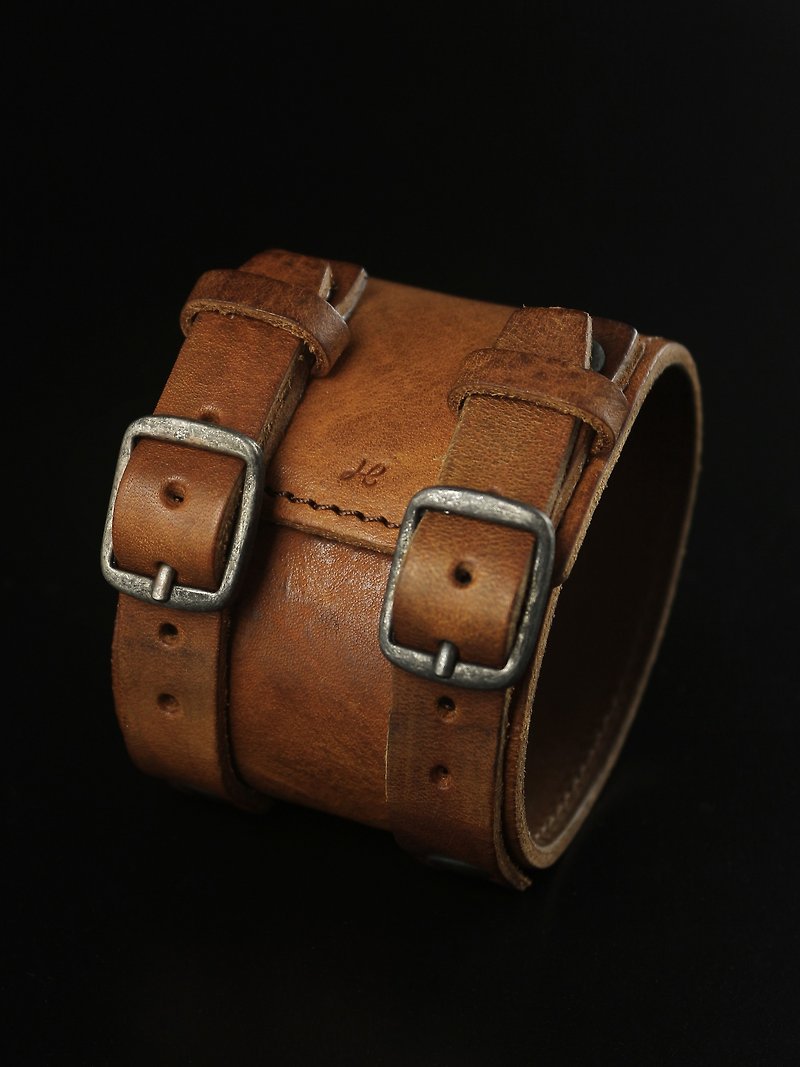 Leather Cuff 皮革手環 - 黃褐 - 手鍊/手鐲 - 真皮 咖啡色