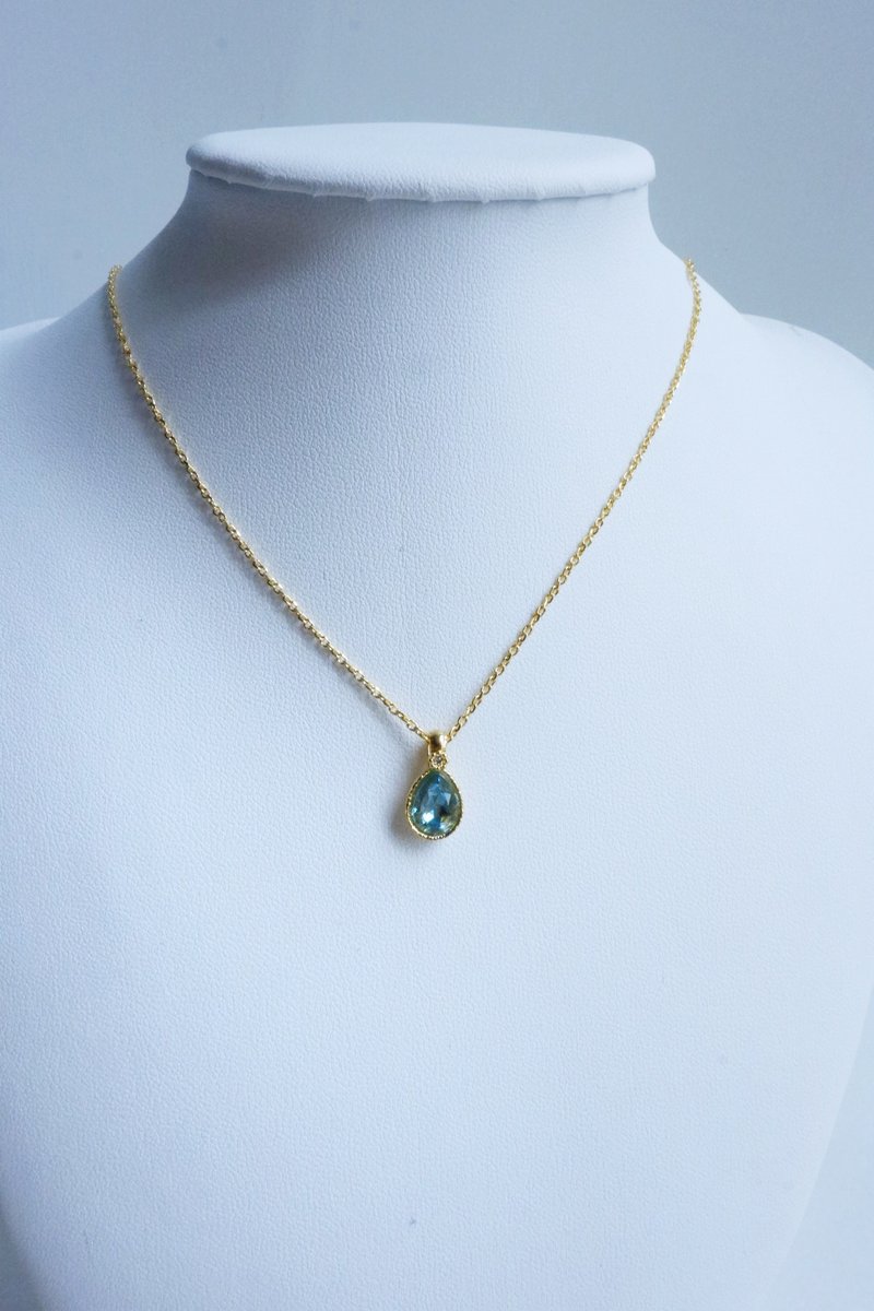 Swarovski 水滴型水鑽頸鏈 - 海藍寶 - 項鍊 - 純銀 藍色