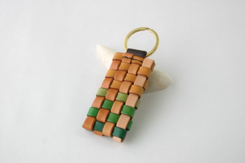 Hand-dyed leather style keychain, double ring type 13 - Keychains - Genuine Leather Yellow