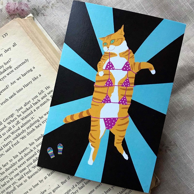 bikini cat illustration postcard greeting card - Cards & Postcards - Paper Multicolor